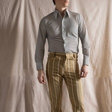 Vintage 70s Polyester Long Sleeve Button Down Pattern Shirt Small Tailored Fit