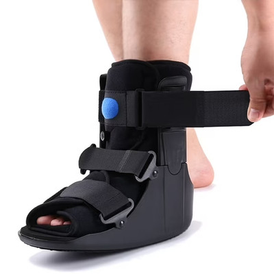 Short Air Walker Boot for Broken Foot, Sprained Ankle, Fracture, Black, Large