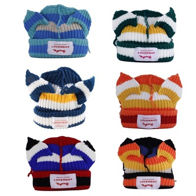 Lovely Elastic Beanies for Cat Ear Patch Knitted Hat Pullover Cap for Autumn Win