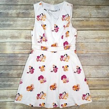 Nicole Miller Dress Women Sz 12 White Floral Soft Romantic Feminine Bold Bright