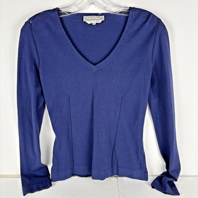 MaxMara Women s Knit Top M Blue V-Neck Long Sleeve Made in Italy Viscose Blend