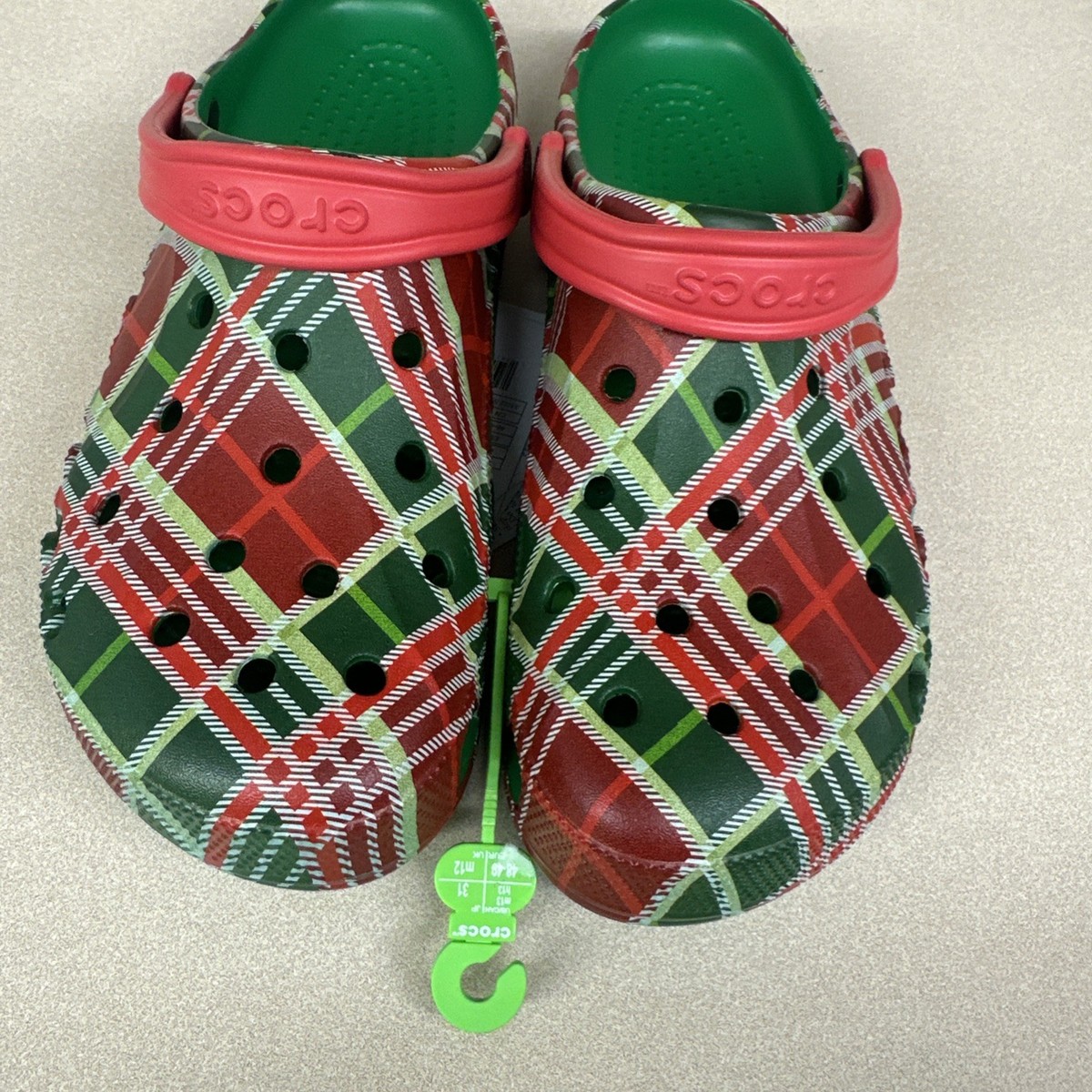 New Crocs Baya Holiday Plaid Clog Christmas Sz13 Red/Green  display picture 1