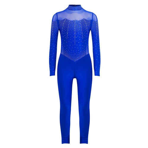 Kids Girls Leotard Sports Bodysuit Full Body Jumpsuit Ballet Mock Neck Shiny - Picture 9 of 36