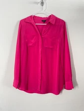 Talbots Button Down Shirt Womens M Raspberry Pink 100% Silk Washable Pockets