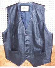 Mens Size Large Black Leather Vest Dress Casual Western Cowboy Action Shooting L
