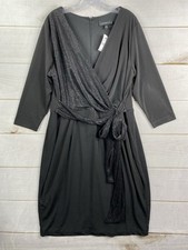 Lane Bryant Dress Womens 18 Black Faux Wrap Sparkly Party Stretch 3/4 Sleeve NWT