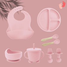 BPA Free Baby Silicone Feeding Set  Plate Bib Cup Spoon Fork Bowl  Toddler