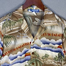 Vintage 90s Ocean Pacific Sunwear Flight to Paradise Hawaiian Shirt Small Rayon