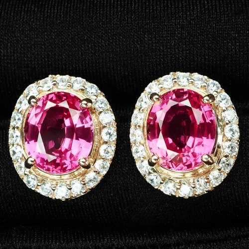 925 Sterling Silver Rose Gold Earrings Estate Pink Padparadscha Sapphire 10.60Ct