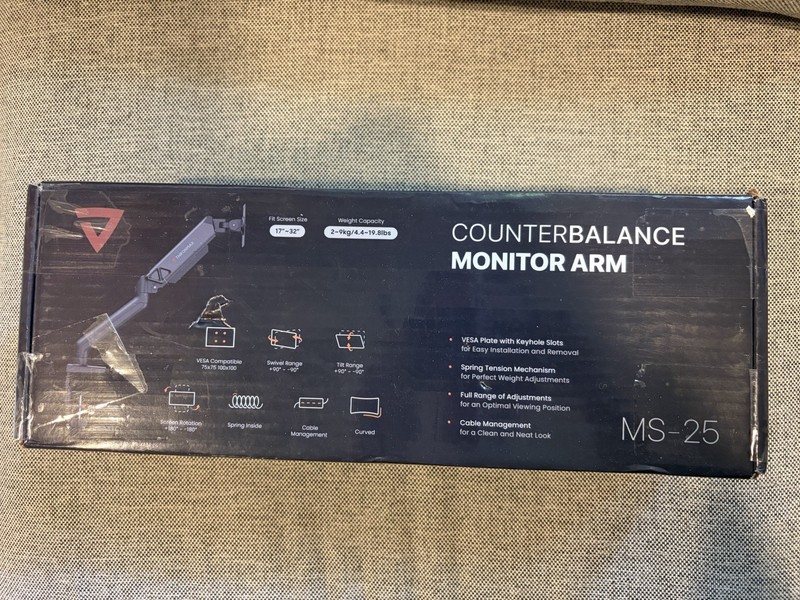 Thronmax MS-25 Desk Mount Monitor Arm 17-32in Tilt/Rotate VESA 75/100 Black