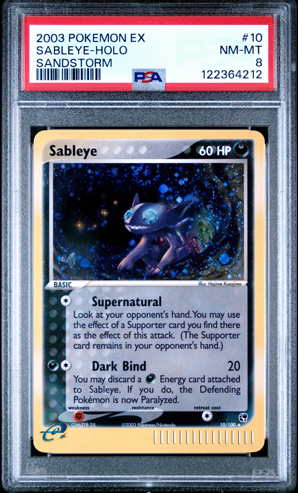 2003 POKEMON EX SANDSTORM #10 SABLEYE-HOLO PSA 8