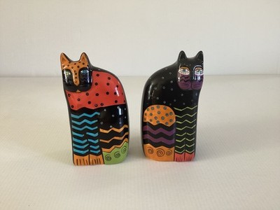 Laurel Burch Mehrfarbig 4-1/2'' Katzen Keramik Salz & Pfefferstreuer Ganz VINTAGE