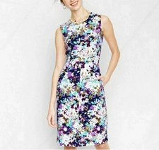 Lands’ End 4 Petite Dress Sleeveless Purple Floral Knee Length Pockets Stretch