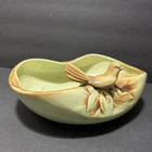 Vintage 1940's McCoy "Bird Bath" Green And Brown Bowl/ Planter With Bird #24