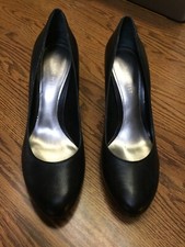 Women's Nine West Black Leather 3.25" Cone Heel Dress Shoes Size 6.5 M