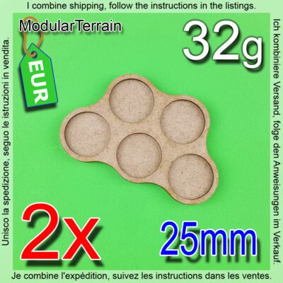 LASERCUTNPLAY.COM 2x MDF Movement Tray 25mm Round Base 2+3 Warhammer Age Of Sigmar Apocalypse