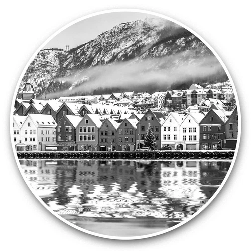 2 x Vinyl Stickers 20cm (bw) - Winter Bruges Bergen Norway  #37276