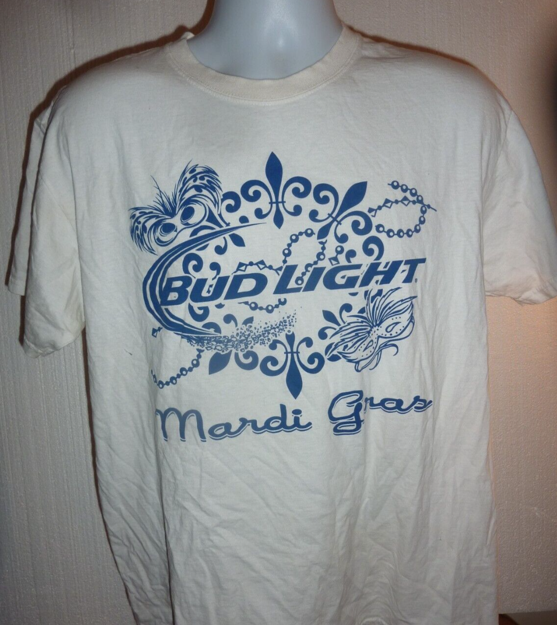 Vintage Bud Light Beer Mardi Gras White T-Shirt Large  C-13