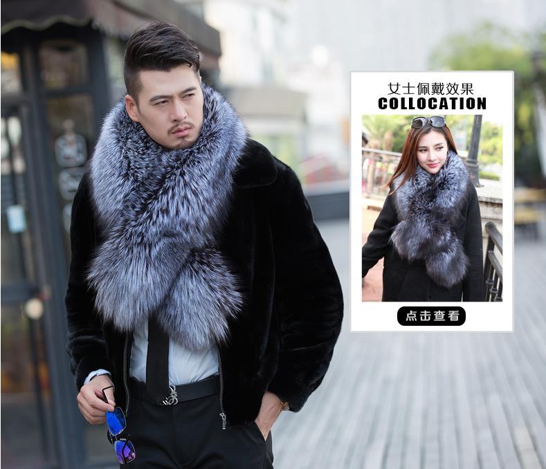 100%Real Silver Fox Fur Collar Fur Scarf Men's Fur Bib Fur