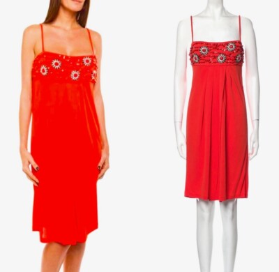 4K Valentino Red Jewel Mini Slip Party Dress 38 40 42 2 4 6 Crystal Bead S M