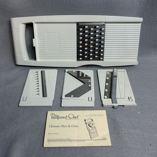 Pampered Chef Ultimate Slice & Grate Mandoline Food Slicer 4 Blades Not Complete