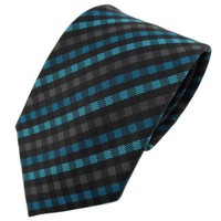 Tigertie Designer Krawatte TüRkis Anthrazit Schwarz Kariert - Schlips Tie