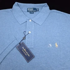 POLO RALPH LAUREN SHIRT -3XB BIG 3XL- BLUE HEATHER MESH PIQUE TAN PONY GOLF -NEW