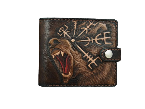 Scandinavian Bear Wallet Bear Wallet 3D Genuine Leather Wallet Hand Carved