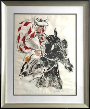 Leroy Neiman Jockey of Diamonds Lithograph on Paper Framed Sports Horse Racing