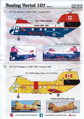 PSL48194 Print Scale Decals 1:48 Boeing-Vertol 107 Part 1 CH-113 Labrador Part 1