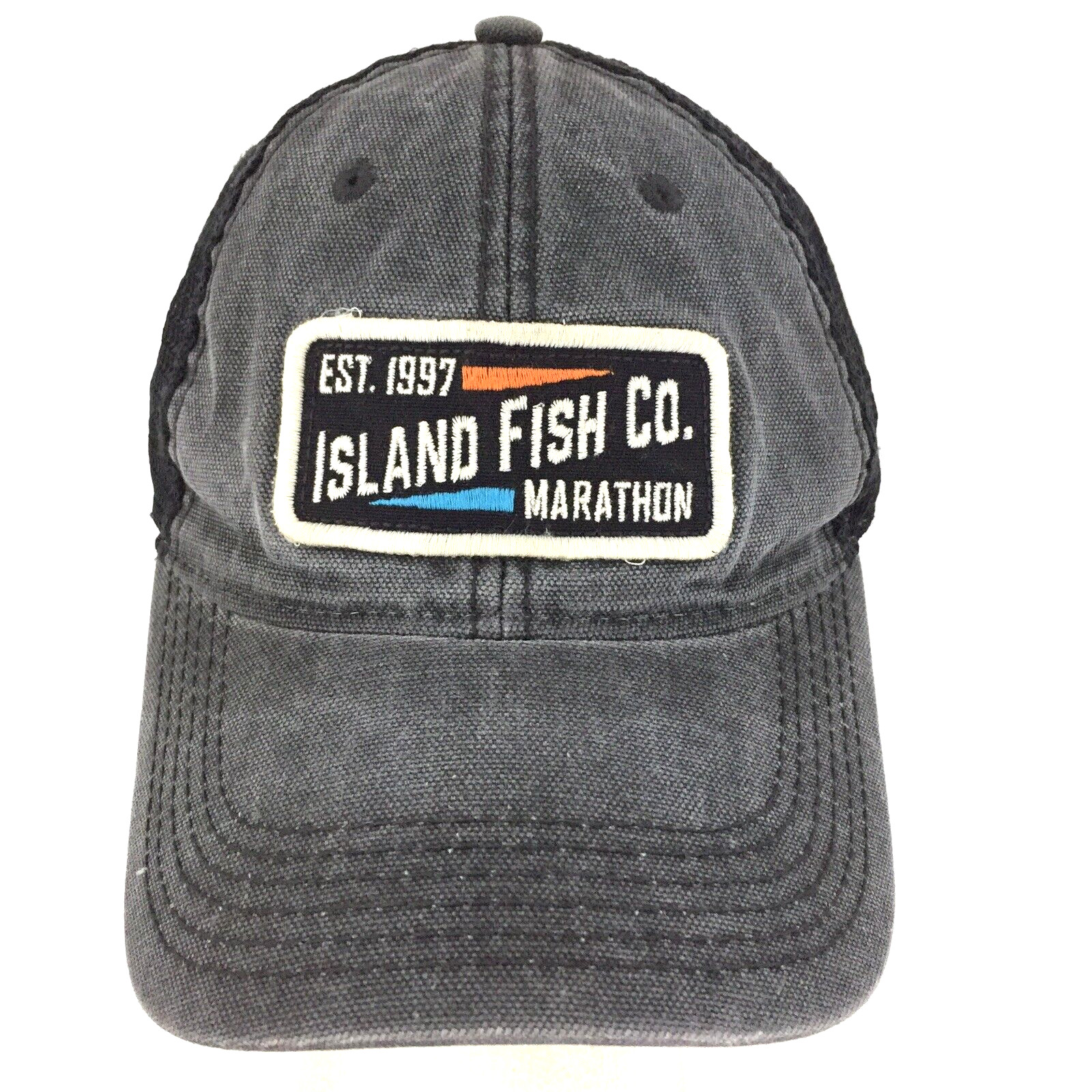 Island Fish Marathon Patch Hat Script Logo Mesh S… - image 1