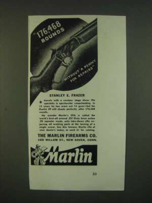 1940 Marlin 39A Rifle Ad - 176,468 rounds without a penny for repairs