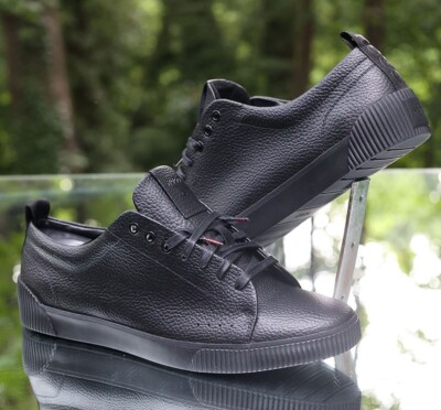 Hugo Boss Zero Tenn Gra Black Leather Trainers 50471315 Men's Size