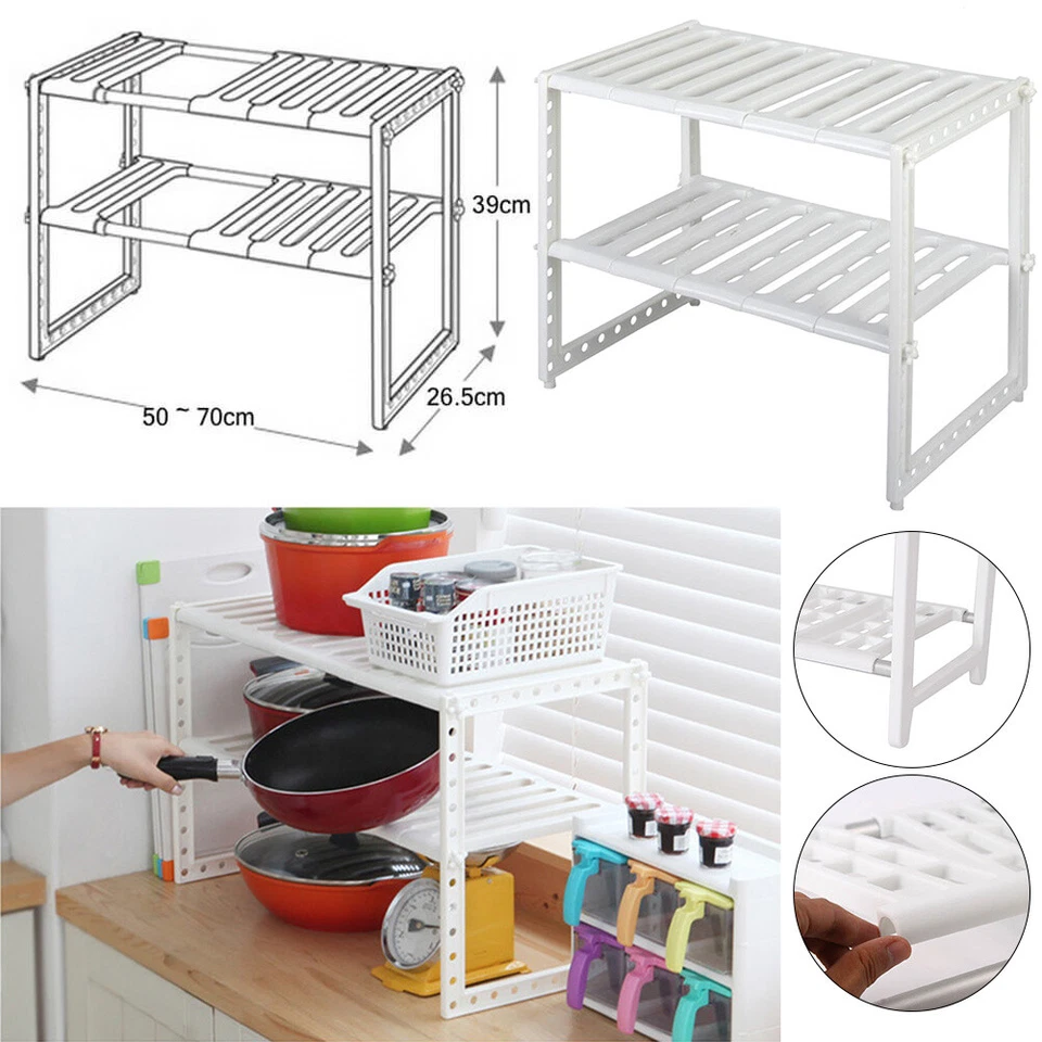 2 Tier Extendable Sink Shelf Adjustable Under Sink Rack Storage Organiser Bath - Image 3 of 4