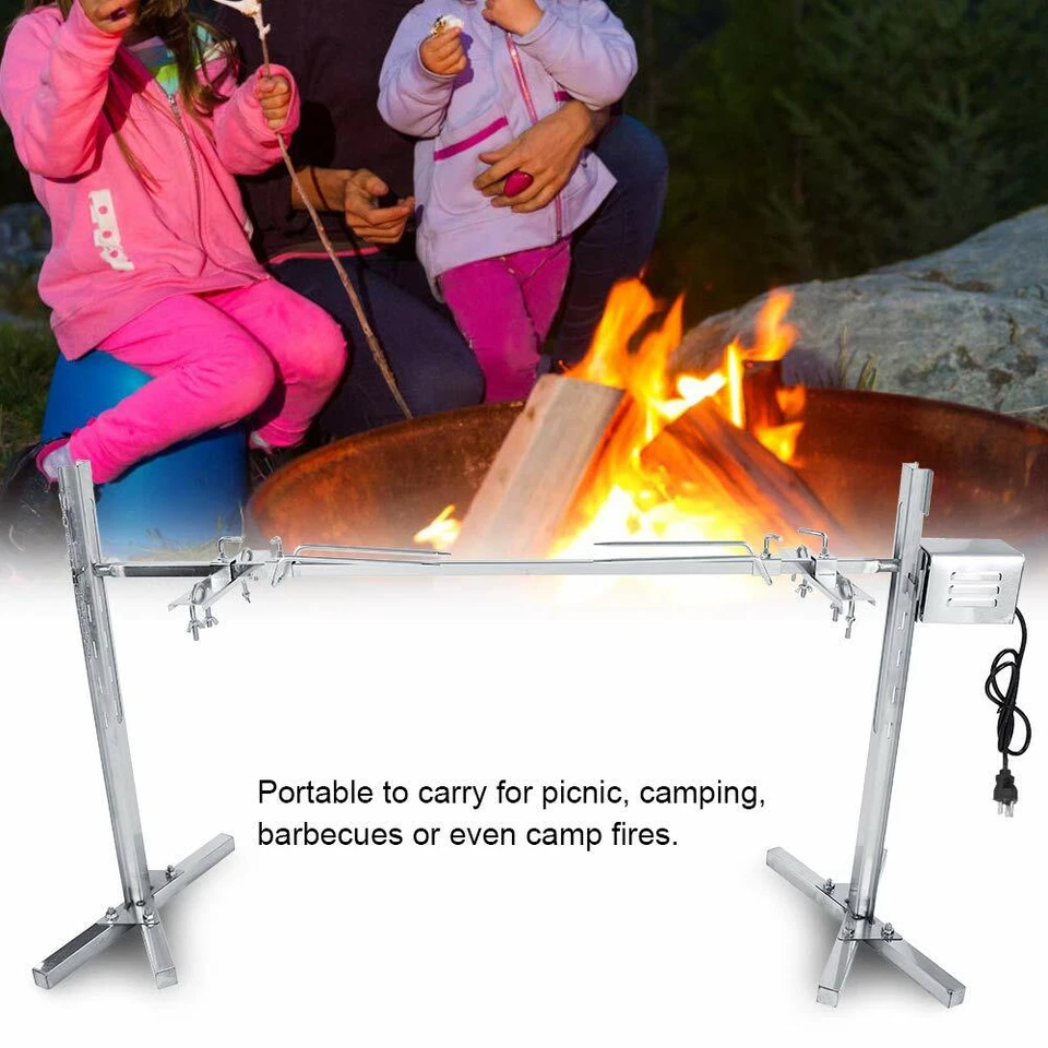 90 Lbs BBQ Rotisserie Grill Spit Roaster Tripod 15W Motor Stainless Lamb Skewer - Image 4 of 4