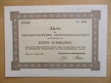 (4) Aktie Österreich, Edelmetallwerke AG, 10 Schilling, Wien 1928