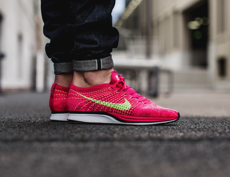 Nike Flyknit Racer Fireberry Pink Volt White Black 526628-607 Men