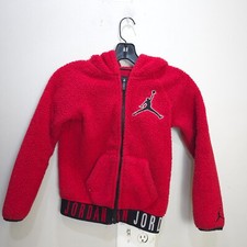 RARE Air Jordan Fleece Jacket Boys Large Red Lining Hidden Solid Logo Polyester