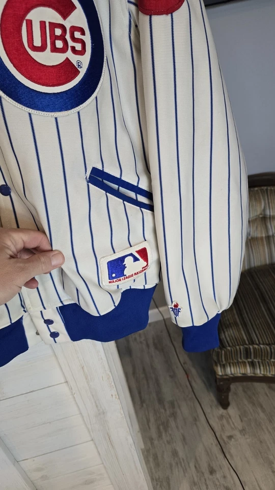 Vintage 80s MLB Felco Chicago Cubs Pin Stripe Baseball Jacket Sz Large -USA made - Image 3 of 4