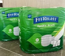 MEDIUM 2 pack/20 Count FitRight OptiFit Adult Briefs Tabs Heavy Absorb-40 Total