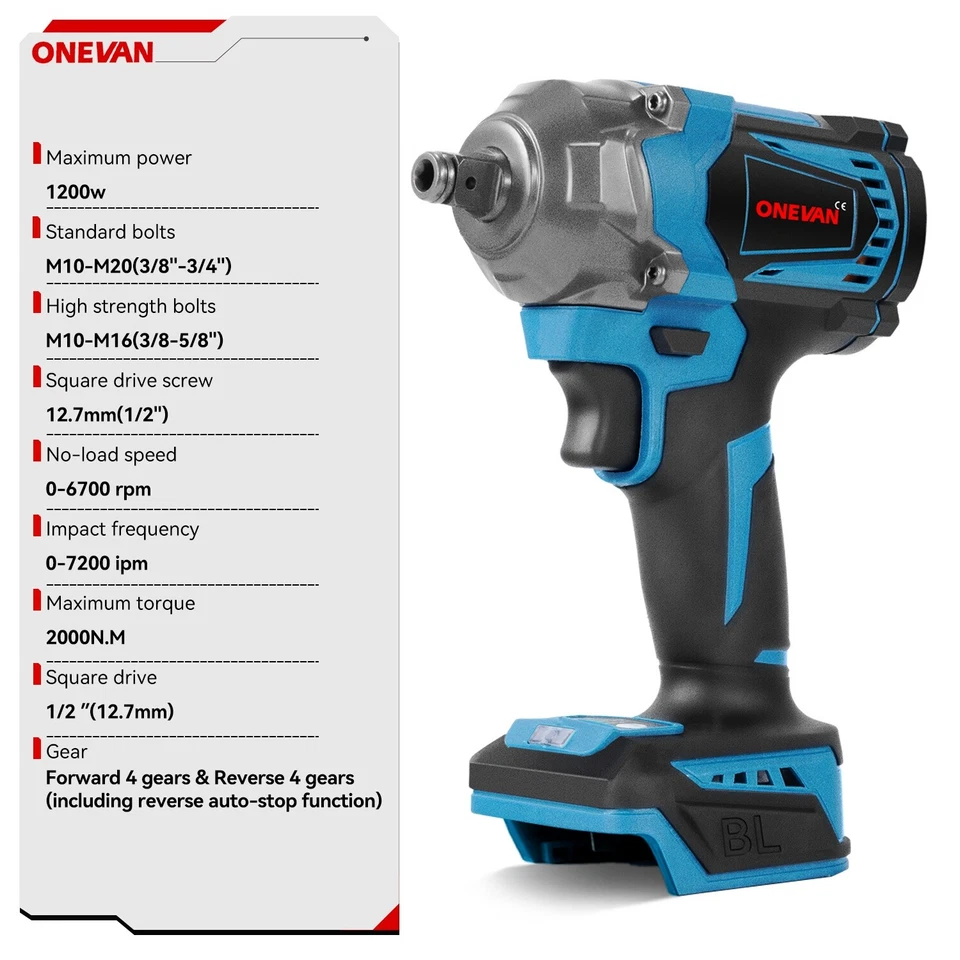 ONEVAN 2000Nm fürMakita Akku Schlagschrauber Ratschen Akkuschrauber Bürstenloser - Bild 3 von 4