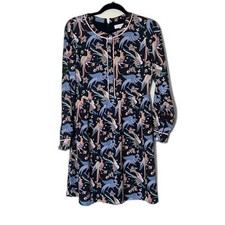 Ann Taylor Loft Black Pink Blue Bird Peacock Dress Size 2 