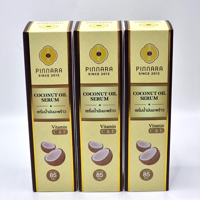 Pinnara Coconut Oil Serum Hair Skin Vitamin C & E Virgin Cold Press Thai 85ml x3