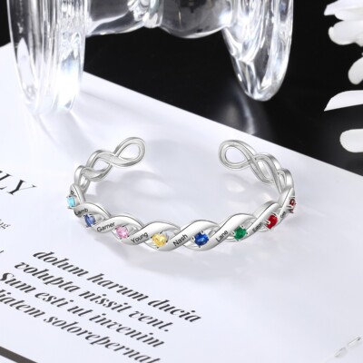 Personalisierter Geburtsstein Armreif Armband individuell 8 Namen Armband für Familie