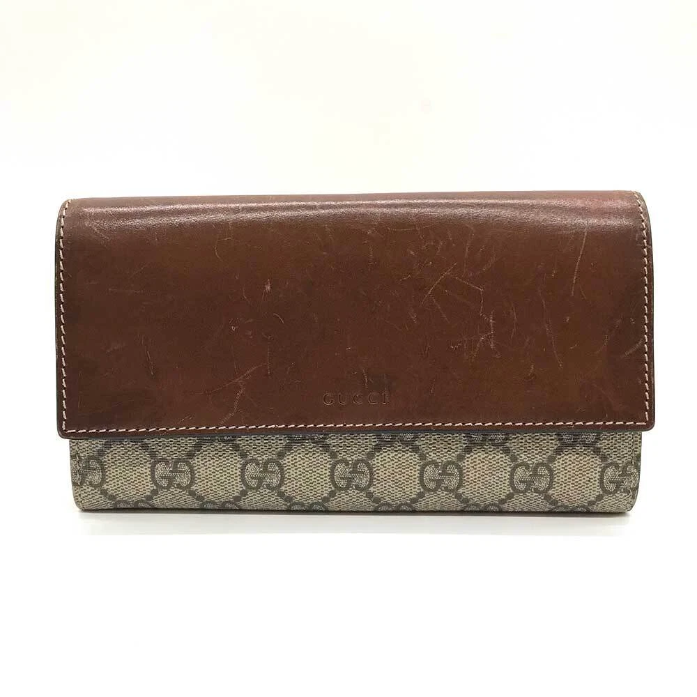 Portefeuille pliant pliant en cuir Gucci GG Supreme 410100 B+ rang marron d'occasion