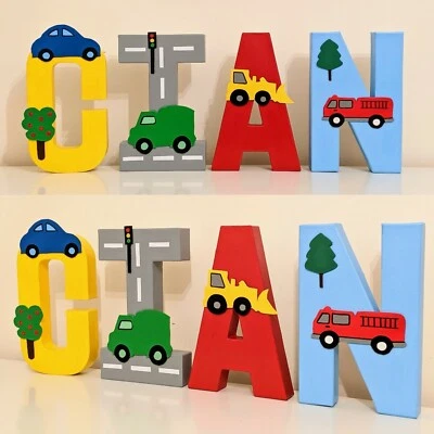 Childrens vehicle themed letters. Nursery boy bedroom car baby mamas kids decor