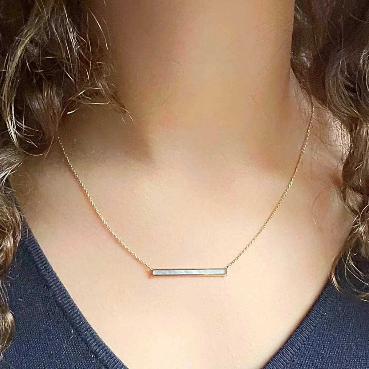 14K Yellow Gold Mother of Pearl Bar Necklace eBay