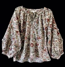 Anthropologie Love the Label Botanical Top Balloon Sleeve Multi Color NWT Small