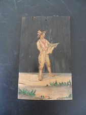 TABLEAU TRES ANCIEN MARQUETERIE ET PEINTURE PERSONNAGE  LISANT LE JOURNAL ROMA