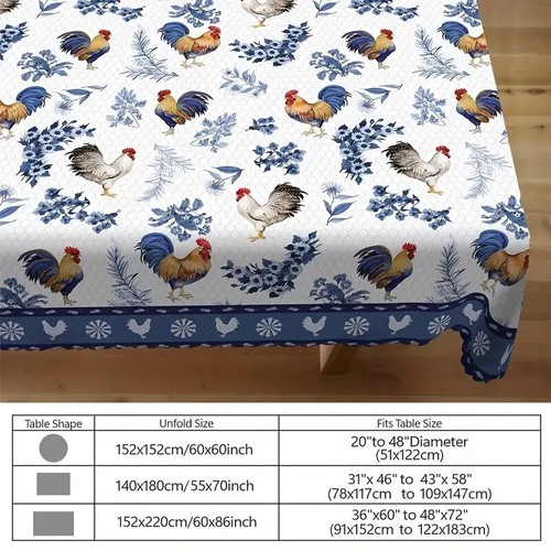 Farmhouse Tablecloth Rooster Floral Design 100% Polyester 60 x 86-in Gift NEW - Picture 4 of 4